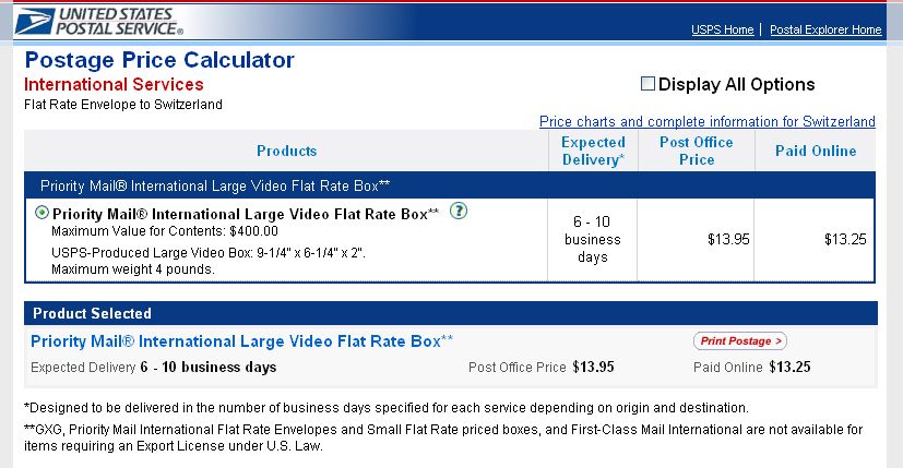 Priority Mail Flat Rate Price Chart